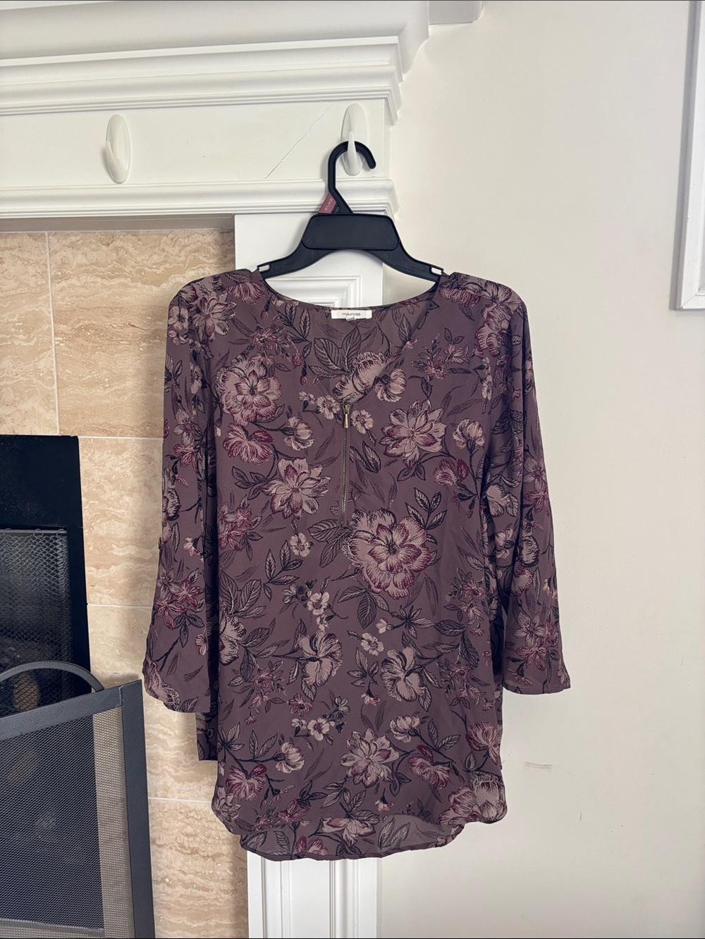 Maurices Plum Floral Keyhole Blouse